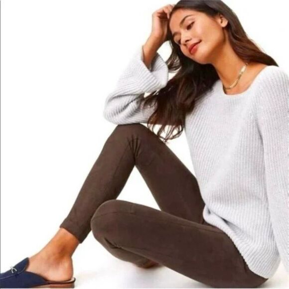 LOFT Chocolate Brown Faux Suede Stretch Side Zip Ankle Pants size 8 - Picture 1 of 10